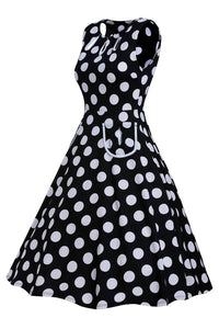 Black Polka Dot Bohemain Print Dress with Keyholes