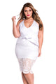 Plus White Crossover Straps Floral Lace Overlay Peplum Dress