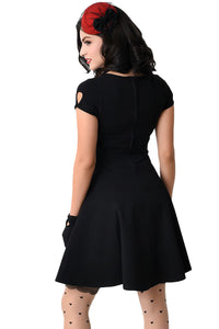 Retro Black Short Sleeve Keyhole Flare Dress