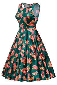 Green Digital Floral Vintage Swing Dress