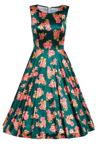 Green Digital Floral Vintage Swing Dress