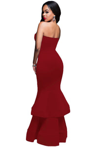 Burgundy Strapless Padded Ponte Gown