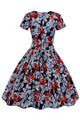 1950s Style Red Monochrome Floral Short Sleeves Swing Dress