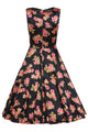 Black Digital Floral Vintage Swing Dress