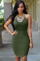 Army Green Strap Back Hollow-out Dress