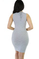 Grey White Stripes Lace-up V Neck Bodycon Dress
