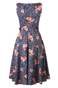 Flared Sleeveless High Waist Floral Vintage Dress with Belt