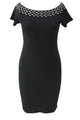 Studded Off Shoulder Black Short Sleeve Bodycon Dress