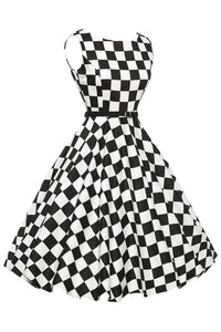 Stylish 50's Retro Black White Plain Swing Dress