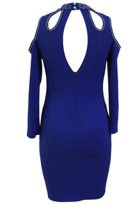 Blue Funky Studded Cutout Cold Shoulder Dress
