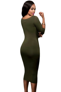 Olive Green Two-way Bodycon Midi Dress