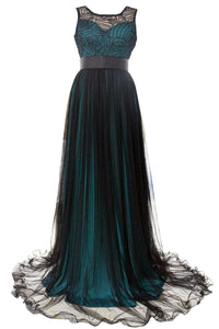 Sheer Lace Mesh Overlay Blue Queen Party Gown