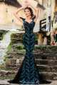 Black Sequin Embellishment Elegant Mermaid Evening Gown