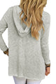 Grey Hooded V-Neck Long Sleeve Loose Knitted Top