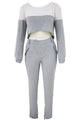 Grey Sporty Mesh Insert Crop Top and Pant Set