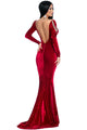 Red Long Sleeve Velvet Evening Gown