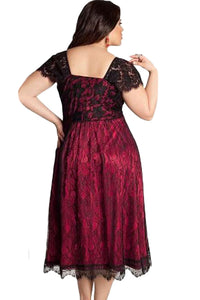 Elegant Lace Embellished Red Plus Size Dress