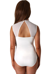 White Lace High Neck Cut Out Back Bodysuit