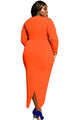 Orange Knotted Slit Long Sleeve Plus Dress