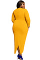 Mustard Knotted Slit Long Sleeve Plus Dress