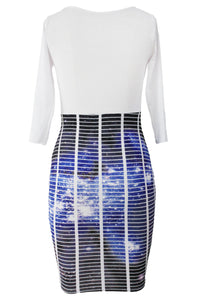 Half Sleeve O Neck Galaxy Skirt Patchwork Bodycon Dress