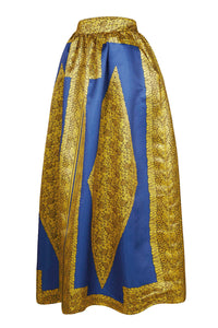 Yellow Blue African Print Maxi Skirt
