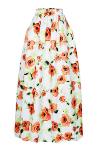 Orange Flower African Print Maxi Skirt