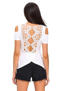 White Crochet Back Cold Shoulder Top