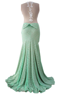 Green Lace Glamour Split Maxi Party Dress