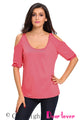 Rosy Scoop Neck Cold Shoulder Oversize Top