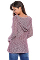 Burgundy Hooded V-Neck Long Sleeve Loose Knitted Top