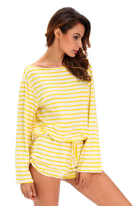 Yellow White Batwing Stripe Cover-Up Romper