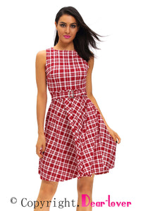 Vintage Check Print Swing Dress in Red