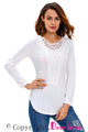 White Crochet Front Long Sleeve Top