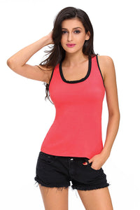 Contrast Trim Lace-up Back Rosy Tank Top