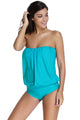 Light Blue Wirefree Blouson Tankini 2pcs Swimsuit