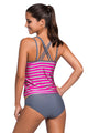 Grey Rosy Striped Strappy Two Piece Swimsuit