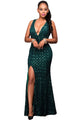 Green Gold Diamond Sequins Key-hole Back Slit Gown