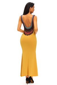 Crochet Back Detail Sleeveless Yellow Maxi Dress