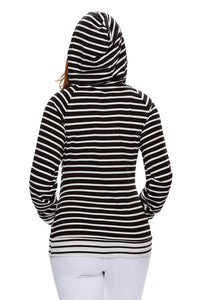 White Black Stripe Double Hooded Sweatshirt