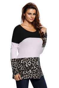 Leopard Color Block Long Sleeve Top