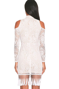 White Premium Lace Tassel Detail Bodycon Dress