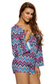 Bright Zigzag Print Deep V Lace-up Long Sleeve Playsuit