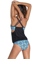 Black Layered-Style Printed Tankini with Triangular Briefs