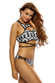 Monochrome Print Cutout Strappy High Neck Swimsuit