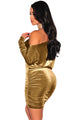 Gold Velvet Off Shoulder Ruched Dress