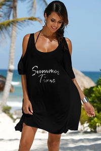 Summer Time Black Cold Shoulder Casual Shirt Dress