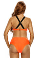 Orange High Neck Cross Back High Waist Swimsuit