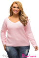 Pink Knitted Long Sleeve Plunge Jumper