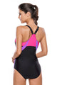 Rosy Lilac Detail Black Racerback One Piece Swimsuit